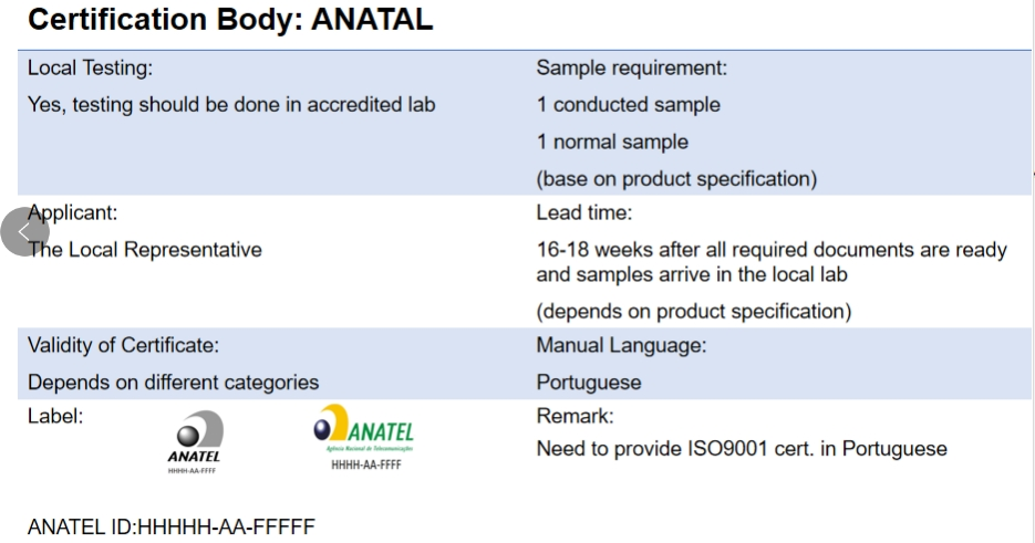 巴西無線認證anatel檢測項目及介紹